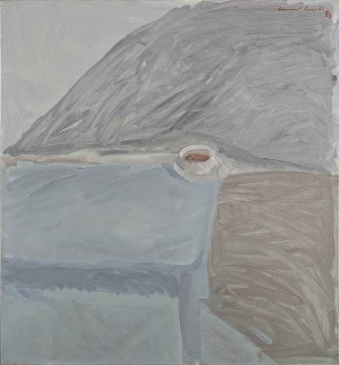 Leonard Brown, teacup in the landscape 1983, oil on Belgian linen, 71.2 x 66cm. Photography: Richard Stringer.  